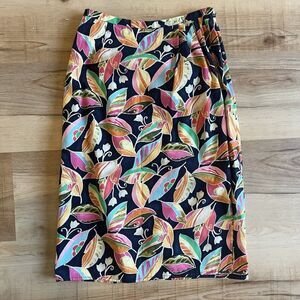 Talbots Wrap Skirt Corduroy Midi Abstract Floral Colorful Print Size 6 Petite